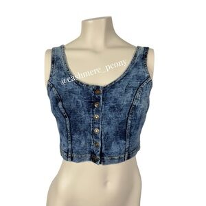 Forever21 Denim Blue Button-Up Crop Tank Top Small